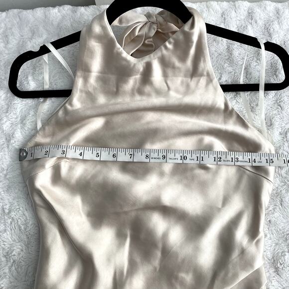 NEW Hello Molly Oyster Cream Heavy Heart Halter Satin Open Back Mini Dress S - Picture 8 of 10